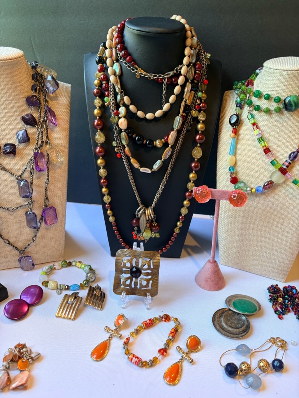 Vintage bundle of 10 necklaces, 3 bracelets, 8 earrings, 1 brooch
